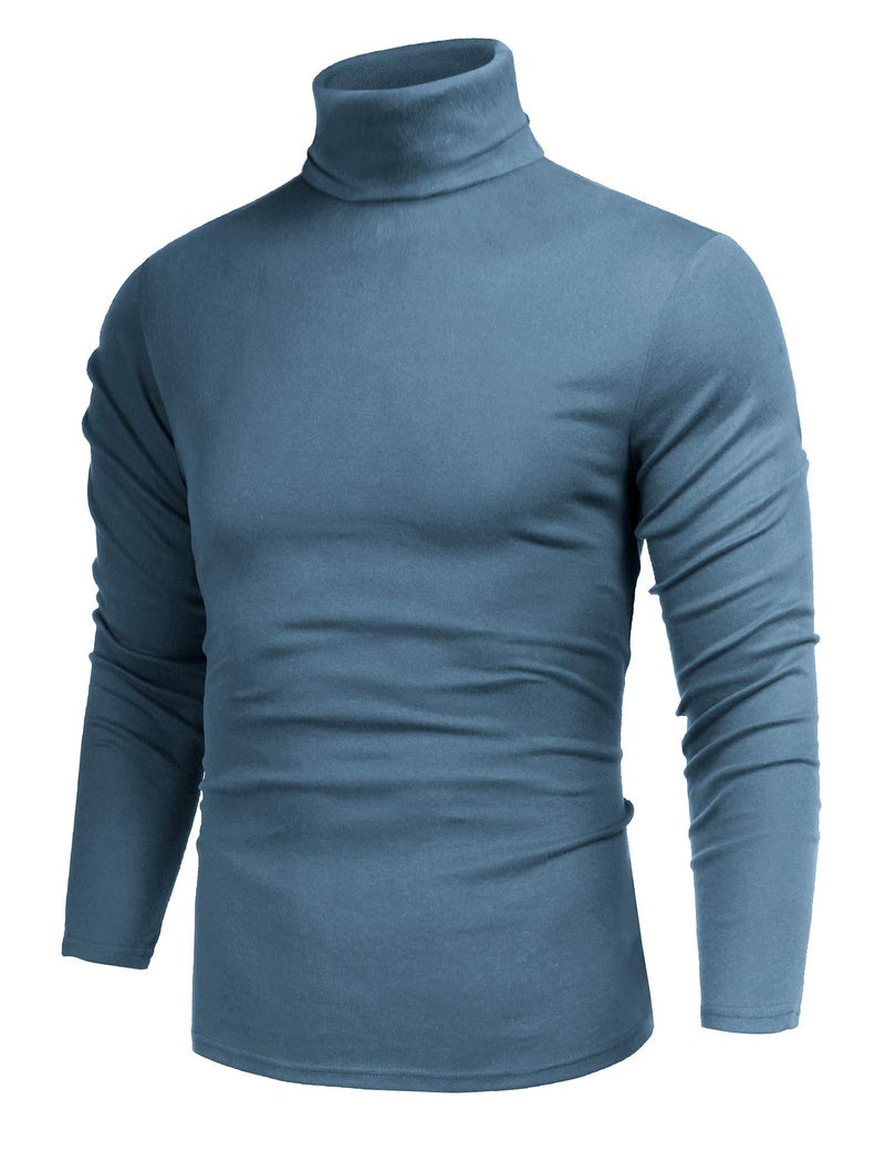 Poriff Men's Turtleneck Pullover Melange Colored Slim Fit Long Sleeve Sweater Blue M - Image 1